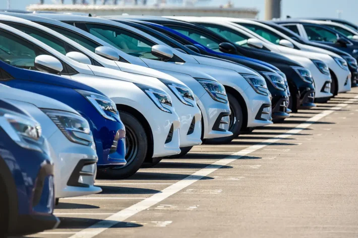 fronts of lined up cars