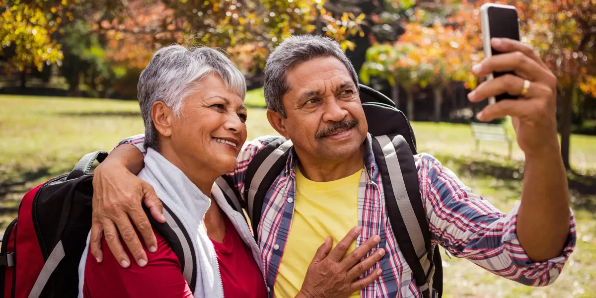 mature couple taking selfie